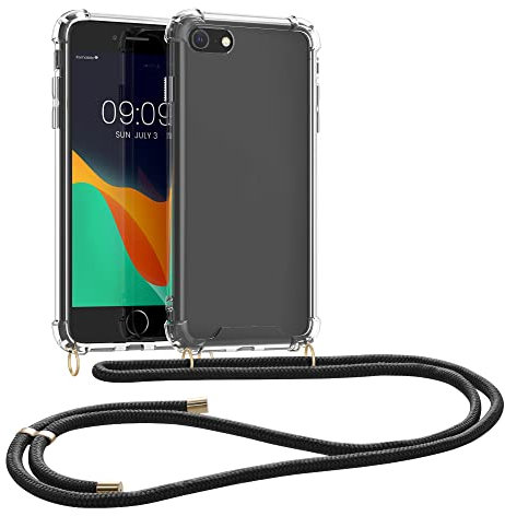 kwmobile Necklace Case kompatibel mit Apple iPhone SE (2022) / iPhone SE (2020) / iPhone 8 / iPhone 7 Hülle - Silikon Cover mit Handykette - Band Handyhülle Schwarz Transparent
