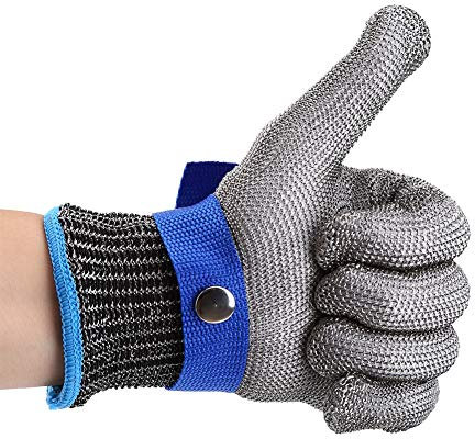 Schnittfeste Edelstahl, Schnittfest Stabbeständige Schutzhandschuhe, Edelstahlhandschuhe aus Edelstahl Metall Netzgewebe, Schutzgrad 5, mit Weiße Baumwollhandschuhen, M