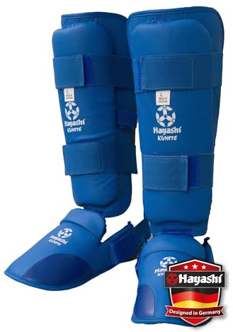 Hayashi Karate Schienbeinschutz und Spannschutz Set – Ergonomische Kumite Beinschützer für Training & Sparring – Stoßabsorbierendes Formschaum-Padding & Verstärkte Front