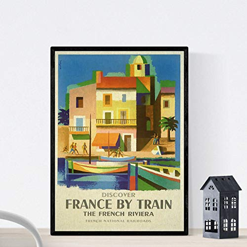 Nacnic Vintage Poster Weinleseplakat von Frankreich und Italien. Treffen Sie die Côte d'Azur. A4-Format