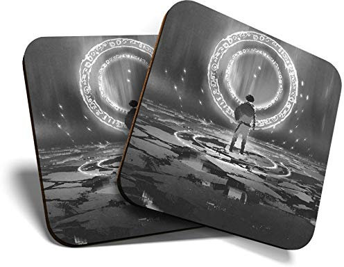 2 x Square Coasters - Fantasy Portal Digital Gamer Cork Backed Home Kitchen Accessory Tea Coffee Mug Mat #35977