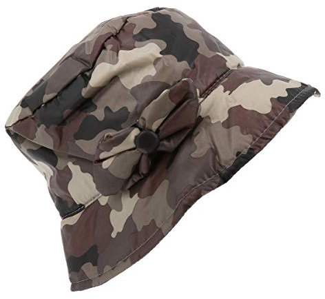 MOONBOW Camouflage Regenhut Damen Wasserdicht - Größe 56 Äquivalent M - Winterregenhut Faltbar und Leicht mit Abnehmbarer Brosche - Futter 100% Polyester - Winteraccessoire für Frauen/Mädchen