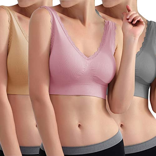 Libella 3er Pack Damen Sport BH Bügelloser Bustier Wohlfühl-BH Komfort-BH Schlaf-BH Freizeit-und Sport BH Seamless Sporttop Pink Haut Grau 3747 4XL/5XL
