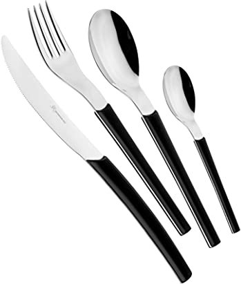 EME POSATERIE Loto Nero 1 - Set di Posate da Tavola in acciaio inox 18/10, per 6 persone, 24 pezzi