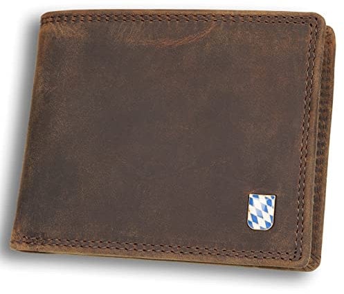hodalump Echt-Leder Geldbörse • Geldbeutel für Damen und Herren mit RFID-Schutz • Portmonee mit Münzfach und Einer Prägung (Bayern)