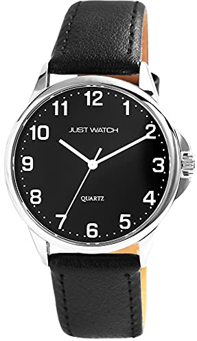 Just Watch Herren-Uhr Echt Leder Dornschließe Analog Quarz JW20160 (schwarz)