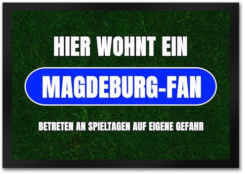 speecheese Hier wohnt EIN Magdeburg-Fan Fußmatte in 35x50 cm mit Rasenmotiv Sportfan Magdeburg Sport Deutschland Kult