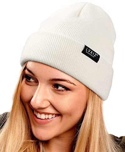Satin gefütterte Wintermütze für Damen Unisex Baumwolle Strickmütze mit seidigem Futter Slouchy Skull Cap Weiß, Weiss/opulenter Garten, Einheitsgröße