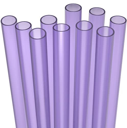 Fiesta First 10 EXTRA WIDE Long Reusable Purple Hard Plastic Drinking Straws + Cleaning Brush - Fat Thick Large Jumbo Straws for Smoothies, Boba, Bubble Tea - Purple - Dishwasher Safe BPA Free
