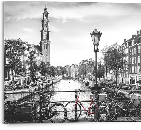 REINDERS Wandbild, Die Grachten von Amsterdam, Wohnzimmer, Bilder, Wanddeko, Room Decor, MDF, Schwarz-Weiß, 40x50cm