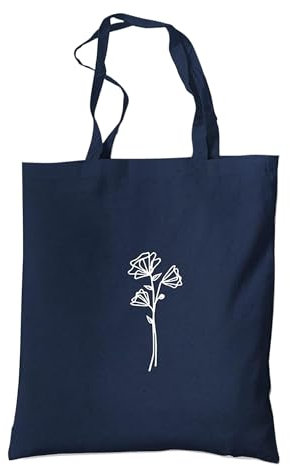 tradercat Jutebeutel bedruckt vintage 100% Baumwolle, Stoffbeutel bedruckt, Flowers One Line Art, jutebeutel aesthetic als modisches Accessoire mit Spruch (Flower Art - Blau)