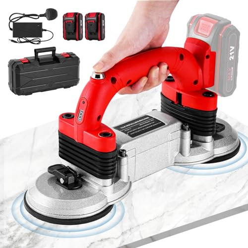 Vibrador de azulejos 6 velocidades 12.000VPM Máquina niveladora de azulejos 21V 2000mA máquina de azulejos de doble ventosa Azulejos de azulejos de mano Botón de bloqueo de actualización (2 baterías)