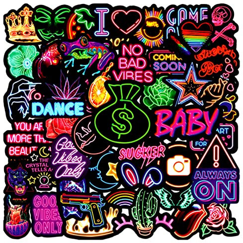 Corsehild 200 PCS Neon Laptop Stickers - Cool Graffiti Waterproof Vinyl Decals - Vintage Pop Art Strange Things for Computer, Luggage, Car, Bike, Skateboard