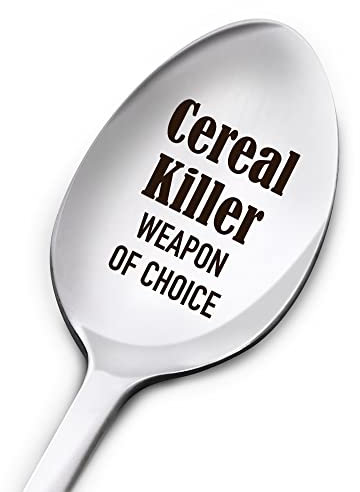 Lustiger Müsli-Killer-Löffel Geschenk für Frauen Männer, Waffe der Wahl, Geburtstag, Erntedankfest, Weihnachten, gravierter Löffel, Geschenke für Papa, Mama, Freunde, Geschenke für Müsli-Liebhaber