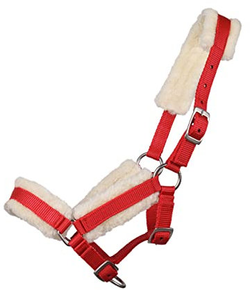 ARBO-INOX Fohlenhalfter mit Kunstfell Halfter 3-Fach verstellbar (Shetty Fohlen, Rot)