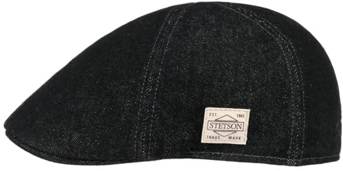 Stetson Texas Denim Flat Cap Cotton Jeans Look Unicolor Melange Men Autumn Winter