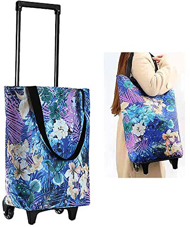 Belegao Einkaufstasche auf Rollen 17L - Faltbarer Einkaufstrolley mit Reißverschluss wasserdichte Trolley Tasche Teleskopgriff Wiederverwendbare Klappbare Einkaufswagen Einkaufstaschen, Blätter