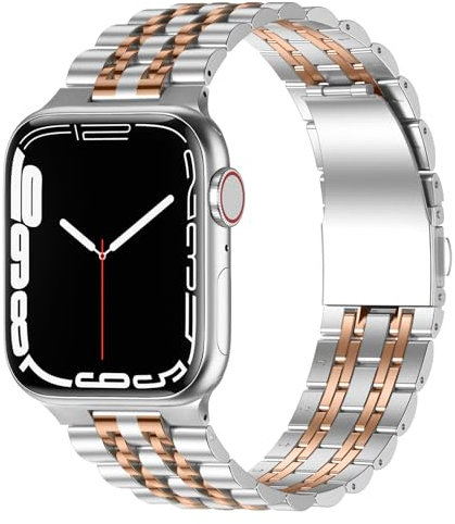 Anlinser Compatible avec Bracelet Apple Watch 42mm 41mm 40mm 38mm pour Femmes Hommes, Bracelet en métal en acier inoxydable Compatible avec iWatch Série 10 9 8 7-1 SE (Argent+Rose Or)