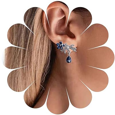 Yheakne Boho Tropfen Saphir Ohrringe Blau Kristall Tropfen Ohrringe Saphir Blume Ohrstecker Luxus Saphir Blaue Ohrringe Silber Cz Kristall Baumeln Ohrringe Schmuck Für Frauen Und Mädchen