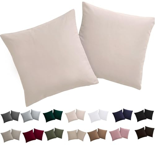 Soifox Kissenbezug 40x40 2er Set - Kopfkissenbezug 40 x 40 Beige 100% Mikrofaser bügelfrei & knitterfrei mit Reißverschluss