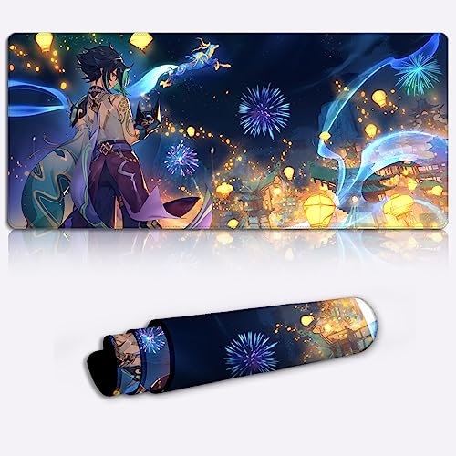 Tapis de Bureau XL Tapis de Souris Genshin Impact Xiao Tapis de Souris Personnage de Jeu Tapis de Souris Long (13.77x23.6X0.15)