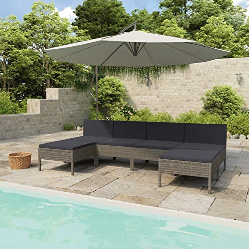CIADAZ 6-TLG. Garten-Lounge-Set mit Auflagen, Gartenlounge, Balkon Möbel, Terrassenmöbel, Sitzecke Balkon, Loungemöbel Terrasse, Balkon Lounge Set, Poly Rattan Grau