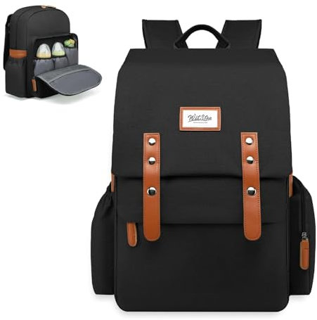CYUREAY Vintage Baby Windeltasche Rucksack, Windeltaschen mit großer Kapazität für Jungen und Mädchen - Bequeme Mama-Tasche (Schwarz)