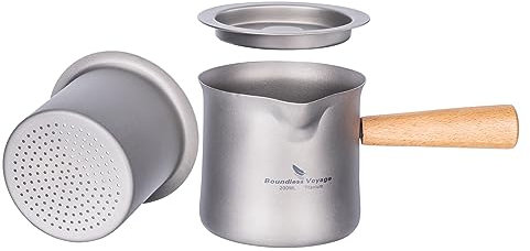 Boundless Voyage 200 ml Titan Teetasse mit Holzgriff Filter Milchaufschäumen Krug Kaffeetasse Camping Reise Büro Teaset (Ti3139D-Becher + Filter + Deckel)