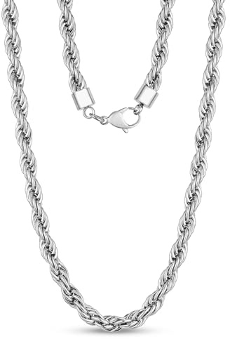 Kritz Collana Catena di Corda intrecciata 3 mm Placcato Argento per Donna Uomo - Catenina Corda Collegamento Sottile Lunghezza 40 45 50 55 cm - Gioielli Regalo Unisex