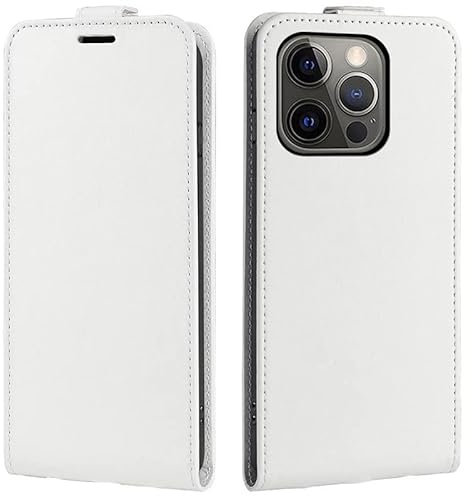 PODSI Luxury Vertical Up and Down Flip Leather phone Case For iPhone 15 14 13 12 11 Pro Max X XR XS Max 7 8 Plus SE 2020 Cover Protection Shell (Color : White, Size : For iPhone 14 Pro Max)