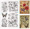 GLOBLELAND Transparente Stempel mit Mohnblumen und Schmetterlingen, für Kartenherstellung, Retro, kunstvoller Hintergrund, Silikon, transparente Stempel für DIY, Scrapbooking, Fotoalbum, Tagebuch,