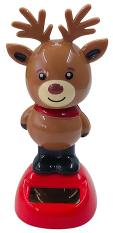 Recitem Wackelfigur Solar Weihnachtsfigur Elch,Solarbetriebener Schwingender Weihnachtsmann, Tanzende Figur Spielzeug für Zuhause Büro Dekoration 1 Stück (Elch)