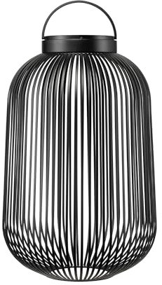blomus LED Laterne LITO | Mobile Akku Outdoor Leuchte aus hochwertigem Eisen | Farbe Schwarz | Größe L | 31L x 31B x 49H cm | 3 Lichtfarben | Dimmbar per Touch | Spritzwassergeschützt IP54