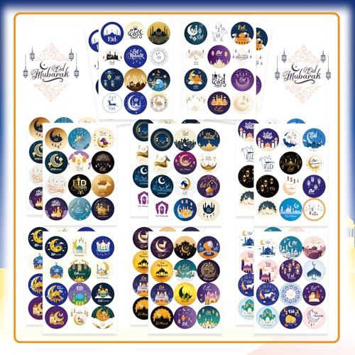 Eid Mubarak Aufkleber, 192Pcs Ramadan Kareem und Eid Aufkleber Eid Party Supplies Ramadan Party Dekorationen, Tag Mubarak Aufkleber