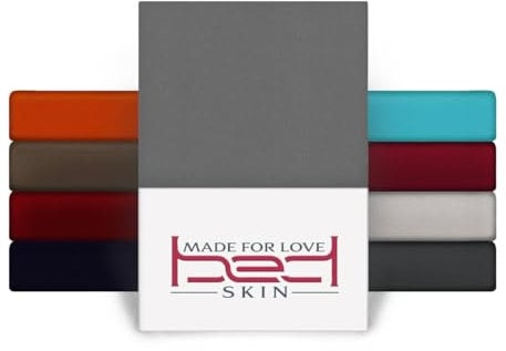 BedSkin Jersey Spannbettlaken 120x200cm - 100% Baumwolle Spannbetttuch/Bettlaken, Matratzenhöhe bis 30 cm - Grau