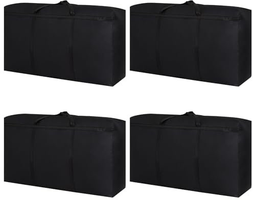 Oungy 4 Stück Aufbewahrungstasche für Bettdecken 180L 600D Oxford Aufbewahrung Bettdecken Aufbewahrungstasche Tragetasche Groß mit Handgriff Storage Bag für Bettwäsche, Bettdecke, 100 x 60cm (Schwarz)