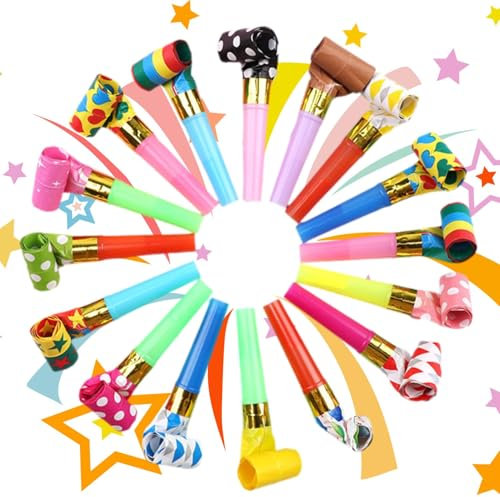 50Stück Tröte,Trötren,Kinder Jubel Partytröten,Tröte Fan Fußball,Kindergeburtstag Luftrüssel,Luftschlangen Olympischer Party,Party-Gebläse Pfeife Trompete Trompetenspielzeug (50)
