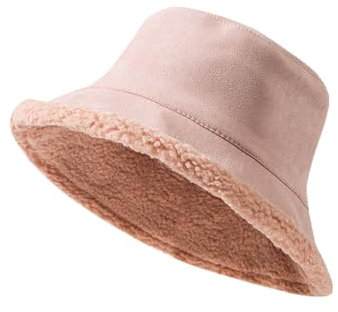 YAMEE Fischerhut Damen Reversible Warme Lässiger,Bucket Hat Damen Elegant in Weicher Veloursleder,Anglerhut Damen Winter Flauschige Plüsch,Unisex Wintermütze,für Outdoor Wandern Reisen