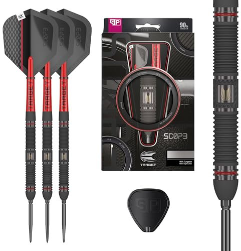 Target Darts Scope Swiss Point Steeldarts, 90% Tungsten Dart-Set, Barrel 01-22G | Steeldarts Set, Darts in Rot & Schwarz, Profi Dart-Set mit Swiss Points & Tool