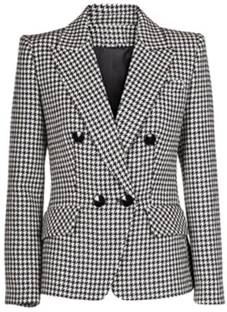 Mrjitor Femme Blazer Pied-de-Poule Décontracté Quotidien Manteau croisé Veste à Ceinture en Hirondelle