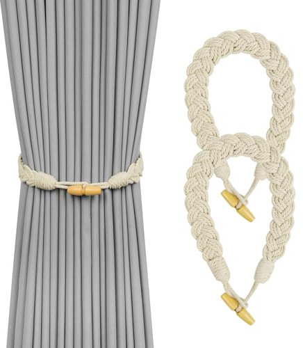 HOTUT Vorhang Raffhalter, 2 Stück Curtain Rope Buckle, Handgestrickte Vorhang-Raffhalter, Vorhangbinder, Gardinen Raffhalter für Haus Office, Wohnzimmer, Schlafzimmer - Hornschnalle