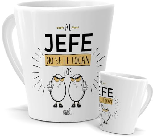 Taza Jefe | Taza de Cerámica con Frase Jefe y Dibujo | Al jefe no se le tocan los... | Taza Conica 350 ml | Regalo Original Navidad para Jefe Especial | Taza de Café, Té e Infusiones