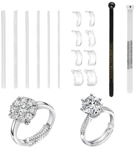 16 Stück Ringverkleinerer Unsichtbar Ring Verkleinerung Unsichtbarer Ringgrößenversteller für Lose Ringe, Transparente Ringgrößenversteller Set, Spiralfaden Ringeinsteller für Ring Kleiner Machen