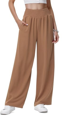 HMIYA Weite Hosen Damen Hohe Taille Lässig Leicht Sommerhose Mit Taschen | Elastischer Bund,Weites Bein,Lockere Passform,Fließender,Strand,Casual