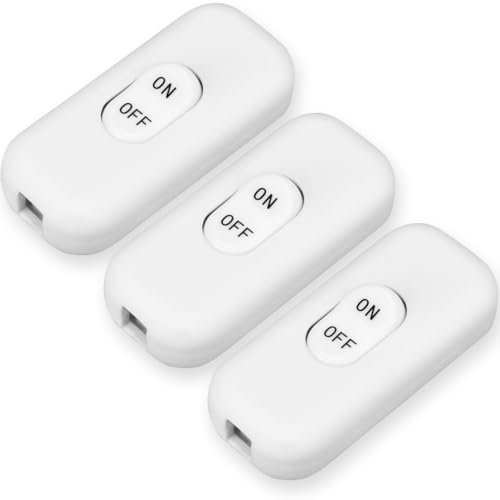 Schnurschalter, Wippschalter Inline Schalter Zwischenschalter Kabelschalter 6A 250V für 2-adrige und 3-adrige Zuleitungen Kompatibel mit alle Arten von Elektrischen Lampen Tischlampen (weiß, 3)