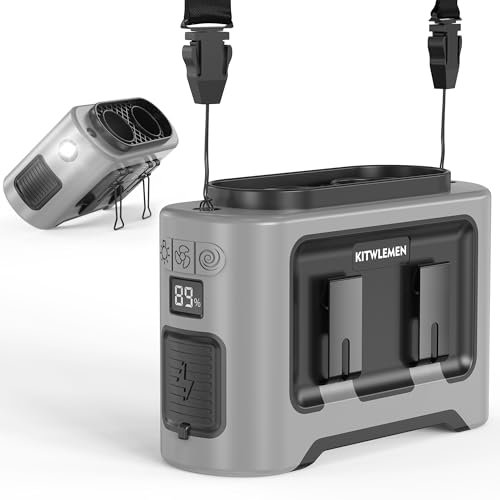 KITWLEMEN Ventilateur de taille portable 14500 mAh – Ventilateur de ceinture personnel à clipser, double sortie d'air, refroidissement 5 vitesses 35 h, fonctionne avec batterie rechargeable, portable