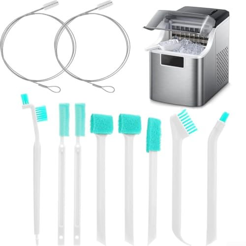 HomeVortex Juego de 10 limpiadores para hacer hielo con cepillos de tubería extralargos, kit de limpieza profunda para máquinas de hielo y electrodomésticos, herramientas reutilizables de metal y