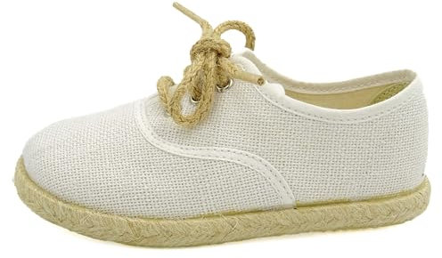 PULIDINES - esparteña de niño de Lino con la Suela de Goma para Ceremonia Bebé niño Talla: 35 Color: Blanco