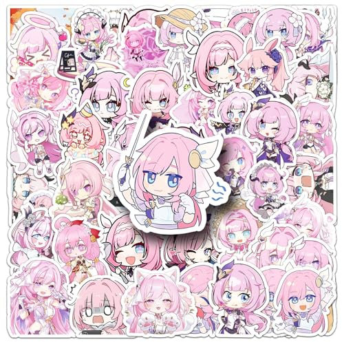 Honkai Impact 3 Aufkleber 50 Stück Wasserfeste Niedliche Funny Elysia Aufkleber für Laptop Skateboard Scrapbook Telefon Motorrad Computer Auto Gepäck,Vinyl Cartoon Trendy Game Sticker für Erwachsene
