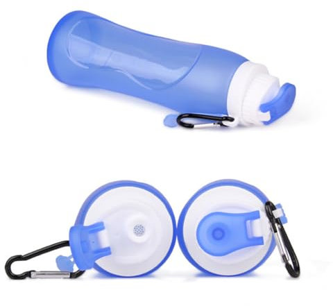 Didiseaon Bouteille Eau Silicone Pliable avec Mousqueton Bleu Réutilisable pour Sport Randonnée Jogging Camping Compacte Et Flexible Facile à Ranger pour Transport